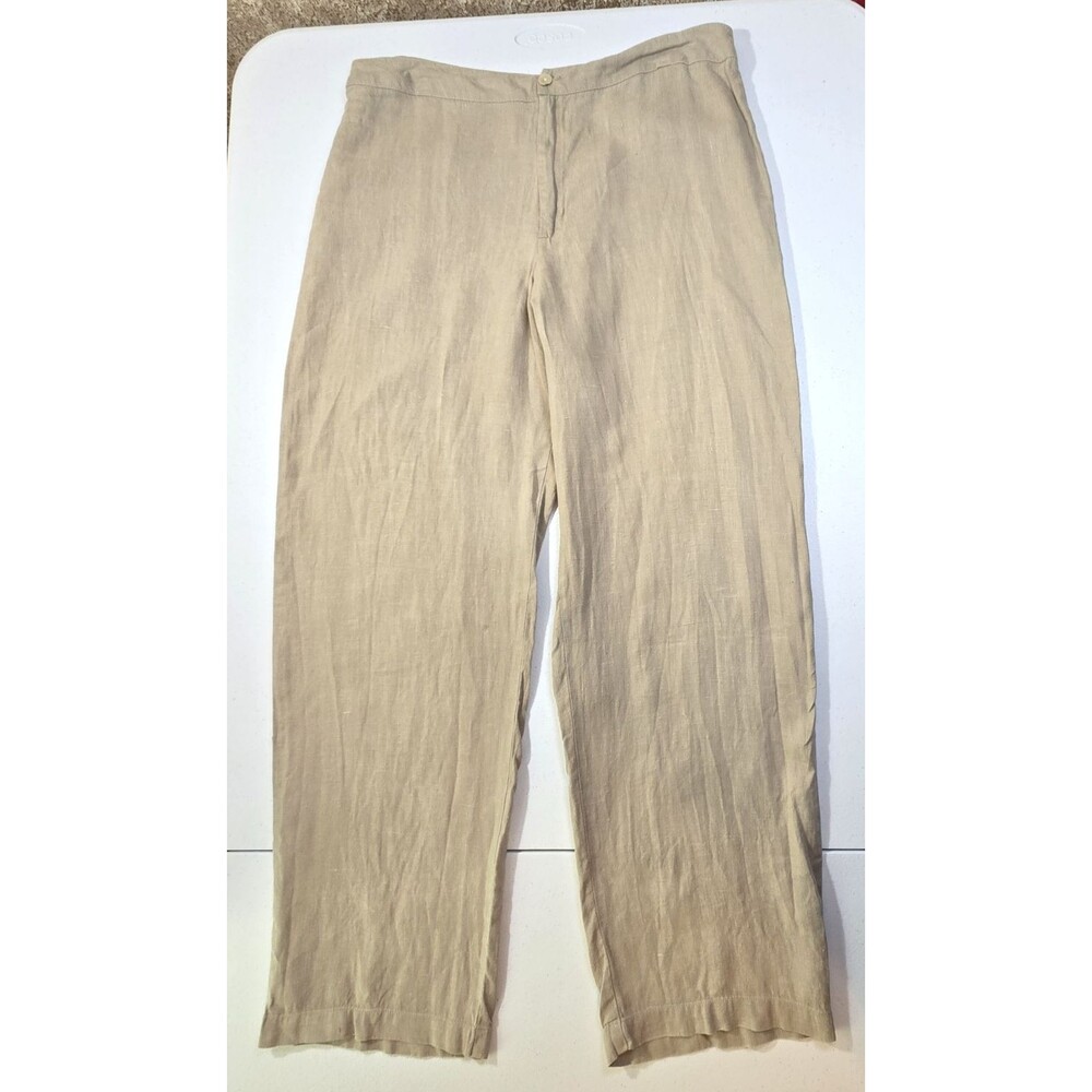 VTG Chico’s Design 100% Linen Beige Pants Straight Leg Summer Sz 2 - Large